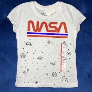 Nasa Girls White Red Space Short Sleeve Tee XS NWT